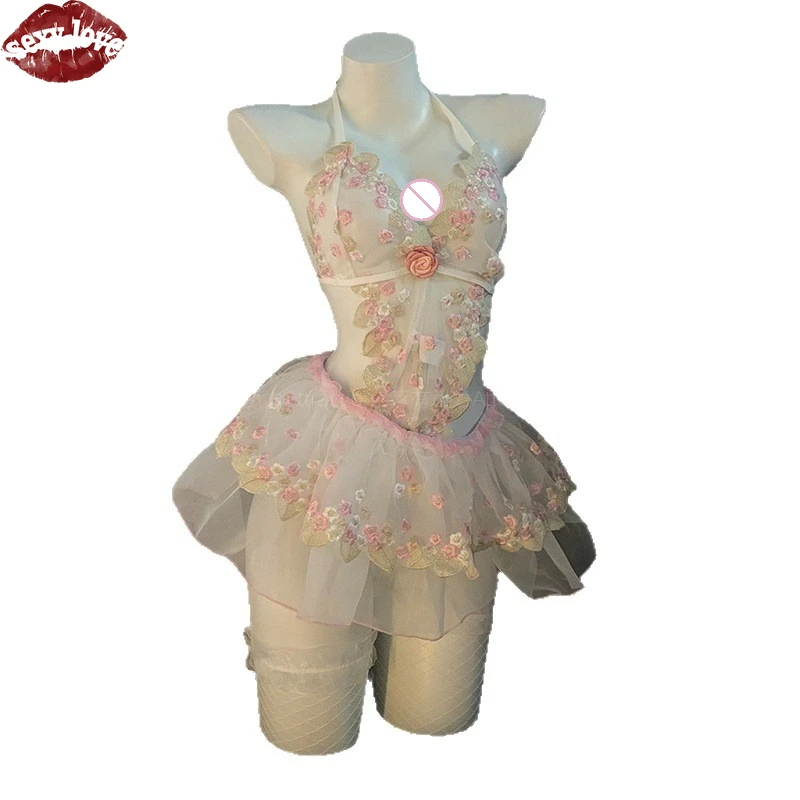 Женское сексуальное женское белье, сексуальная кружевная вышивка, пышная юбка, чистое желание соблазнений, одежда для сна, униформа, стиль воздержания