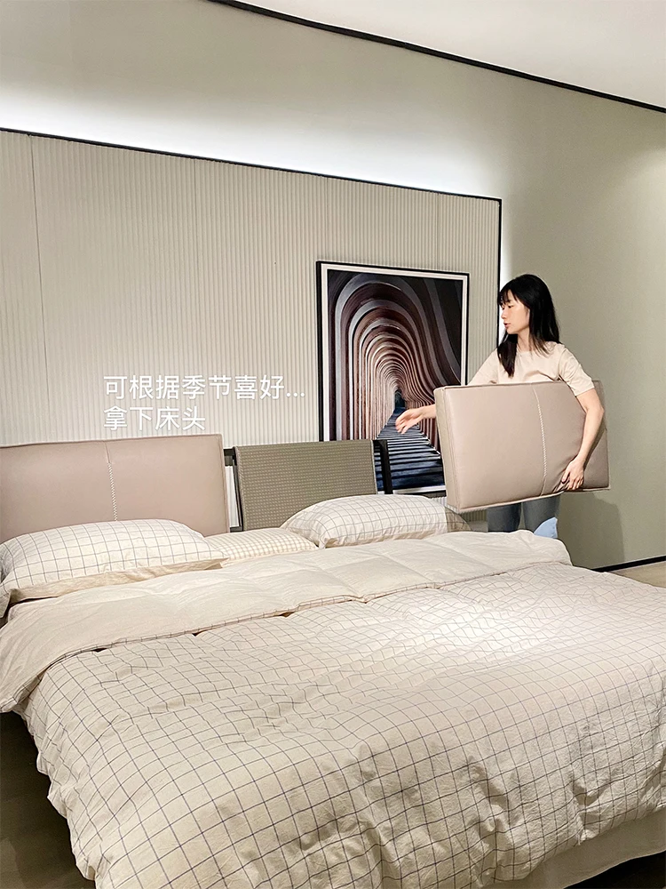 Woven leather art bed multi-purpose removable ba g do uble b ed designer light luxury