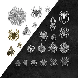 Antique Silver Plated Halloween Spider Web Charms Horror Pendants For Diy Keychain Jewelry Making Findings Supplies Accessories