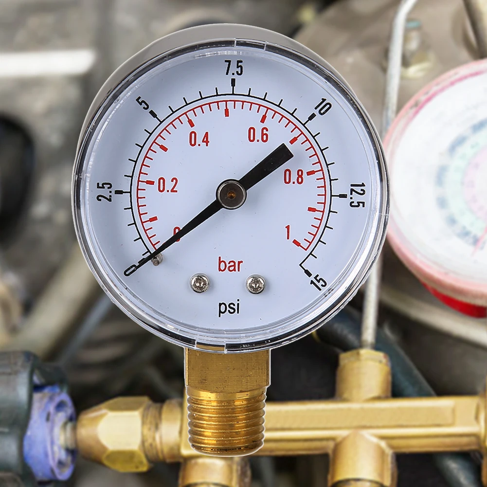 

50mm 0-15 PSI Water Pressure Gauge 1/4 BSPT Bottom Mount Air Pressure Gauge Fuel Pressure Gauge for Air Gas Water Fuel Liquid