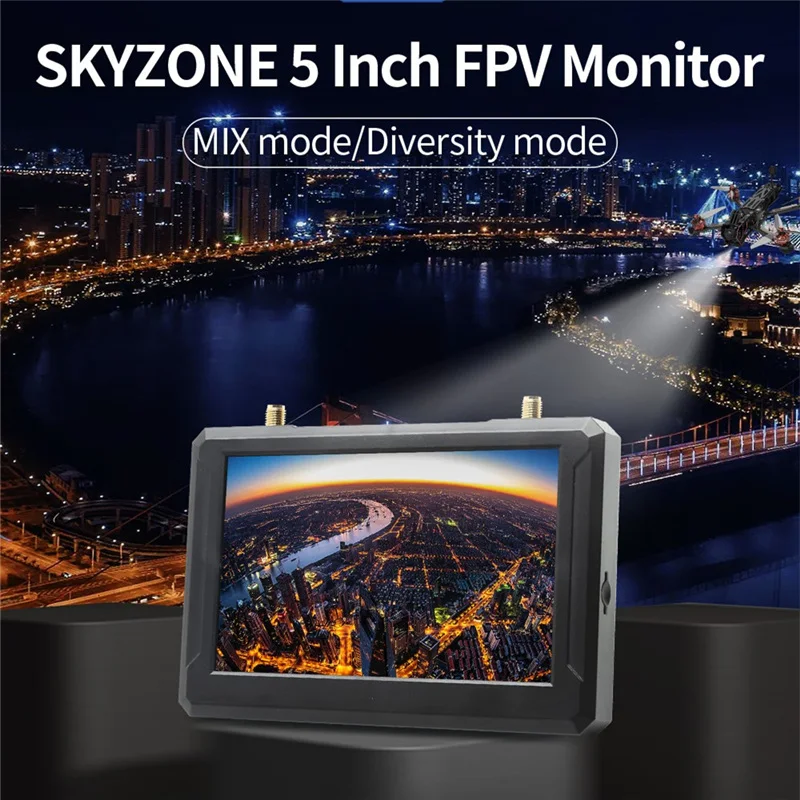 Skyzone M5f Dvr Fpv Monitor 5Inch Lcd 800X480 Highlight Screen Bulit-In 5.8G 48ch Steadyview Ontvanger Koellichaam Ventilator 2-6S Lipo