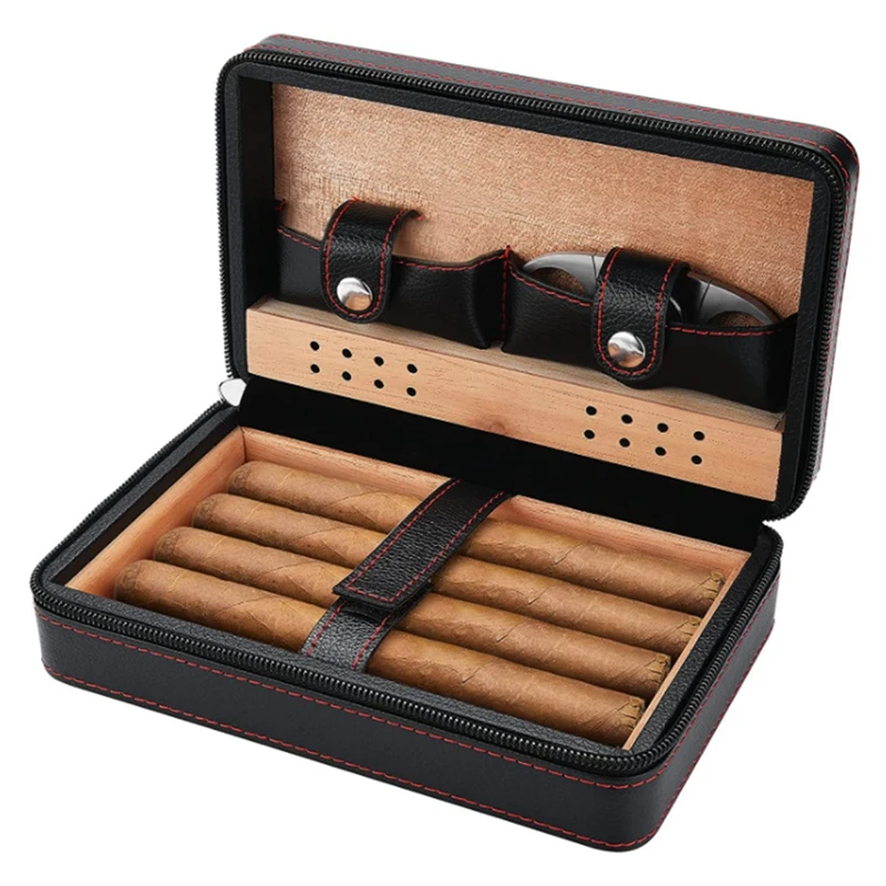 Promotion! Cigar Storage Cigar Humidors Cigar Humidor Case Portable Cedar Wood Leather Travel Humidor Humidifier Set Gift Box