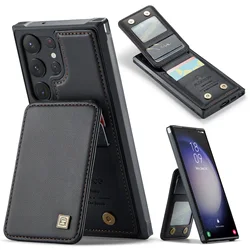 AUTSPACE Luxury Foldable Magnetic Card Bag Leather Case for Galaxy S24 Ultra S21 S22 Plus S23 FE Card Holder Slim Wallet Case