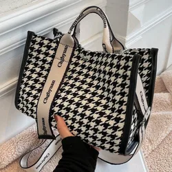 Trendy Houndstooth Crossbody Bag with Large Capacity for Women Commuting and Shopping Stylish and Roomy Tote Bag for Women