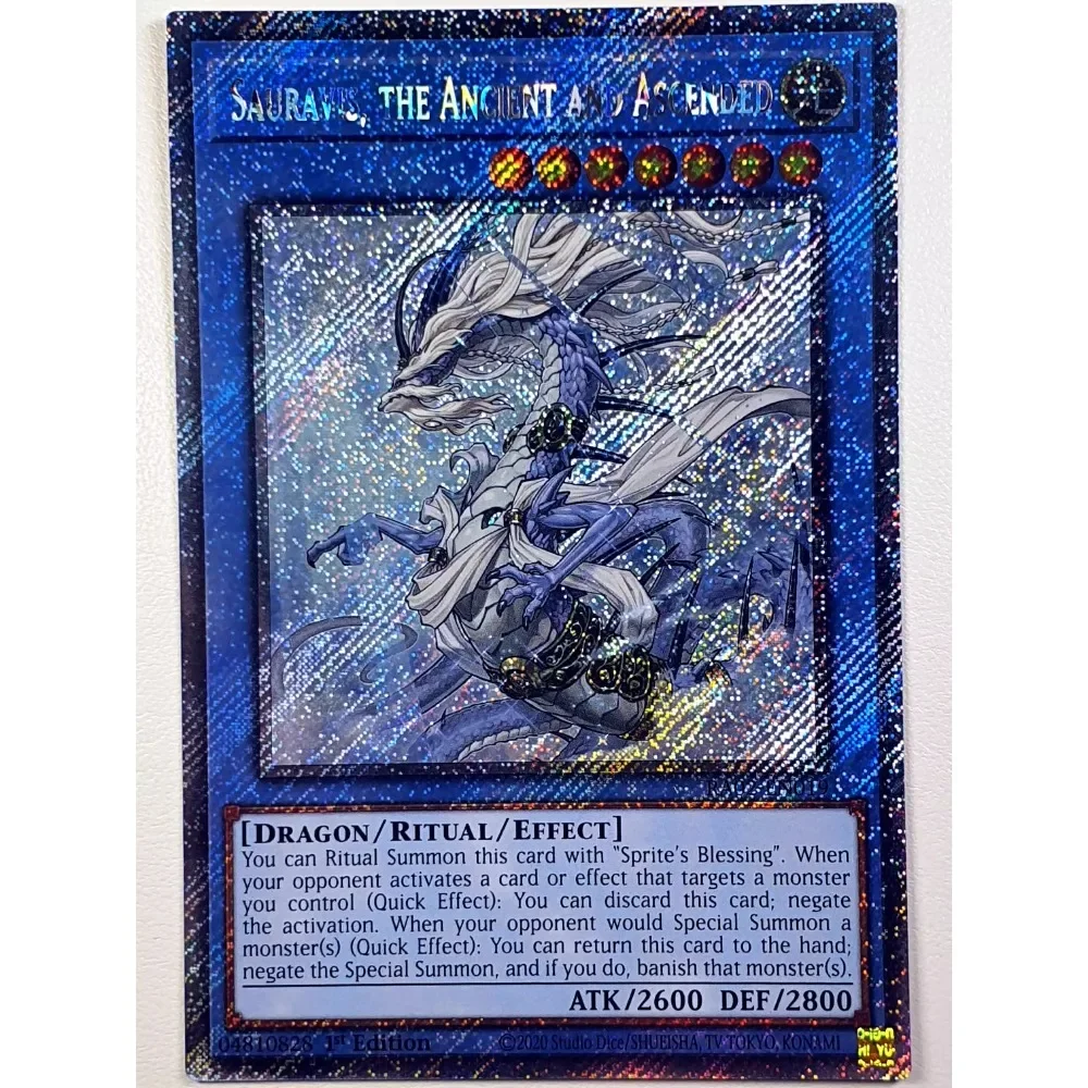 

DIY Yu-Gi-Oh! English Version RA02-EN019 PSCR Sauravis, The Ancient and Ascended Sauravis Anime Peripheral Game Collection Card