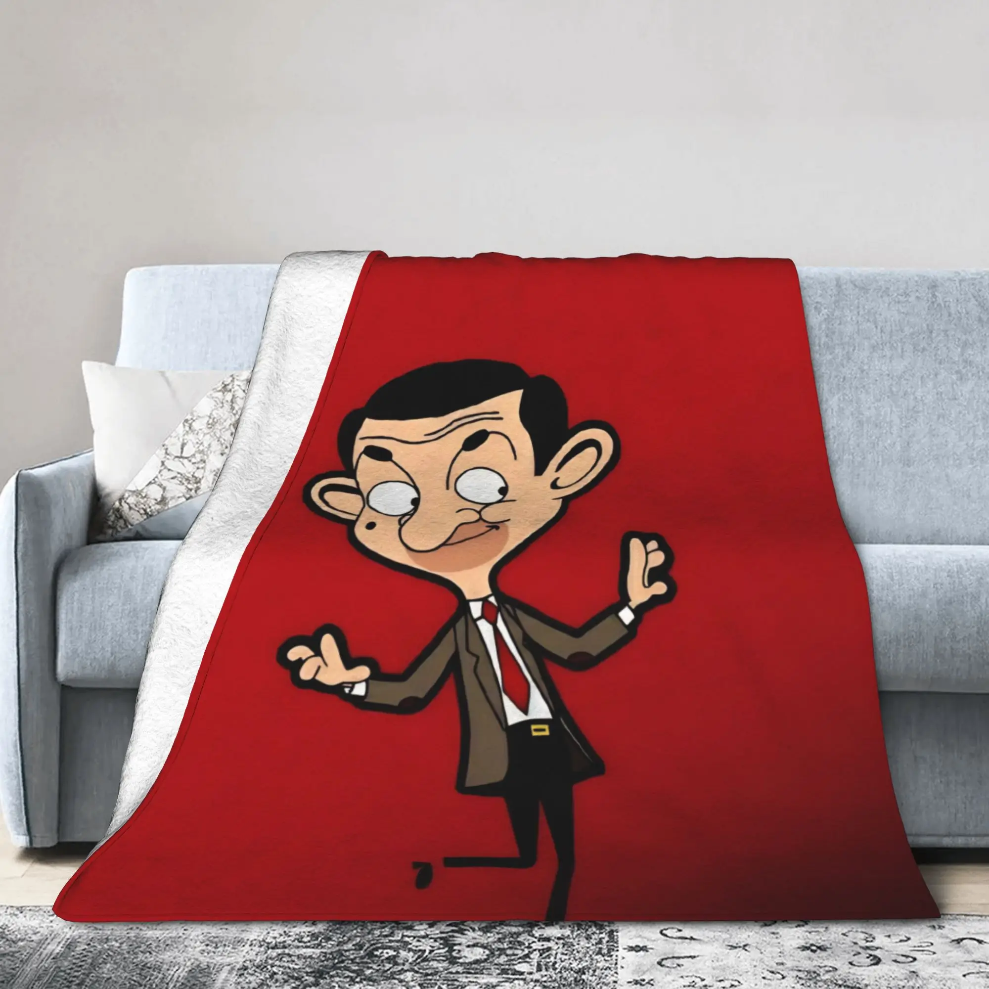 Funny  Cartoon   Mr. Beans Blanket Flannel Decoration  Breathable Warm Throw Blanket for Bed Bedroom Bedspread