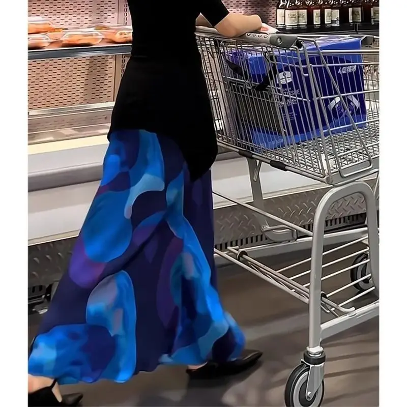 

New Summer Printed Long Skirt Women Fashion High Waist A-line Casual Loose Contrast Color Club Party Skirts Holidays Jupe