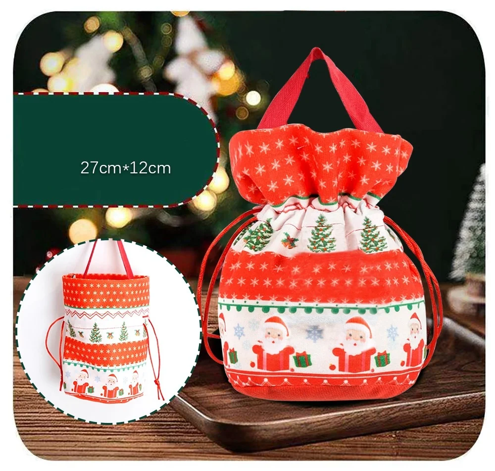 Weihnachten Neujahr Party Beutel mit Kordelzug Süßigkeiten Snack Geschenktüte mit Griff Weihnachten Handtasche Armband Schmuck Aufbewahrung Verpackung