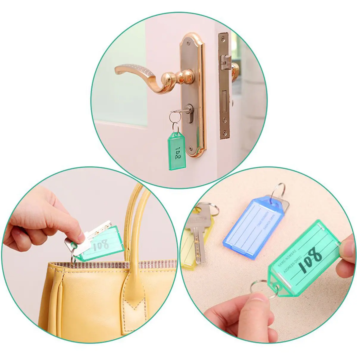 100Pcs Mixed Color Rigid Plastic Key Id Tags with Ring White Insert for Keys Luggage Drives Pet Tags Real Landlord Key