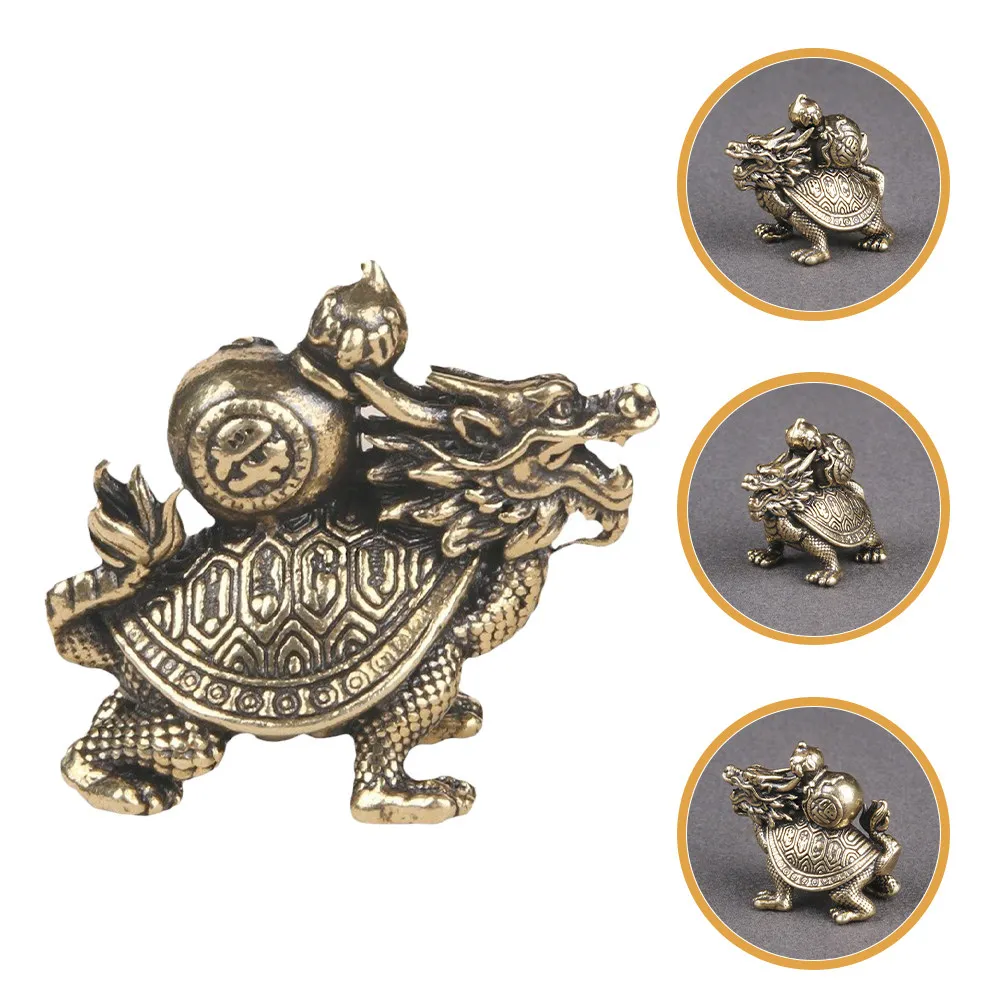 Sturdy Brass Dragon Turtle Statue Vintage Style Desktop Decor for Office Study Room Living Space Miniature Animal Craft Ornament