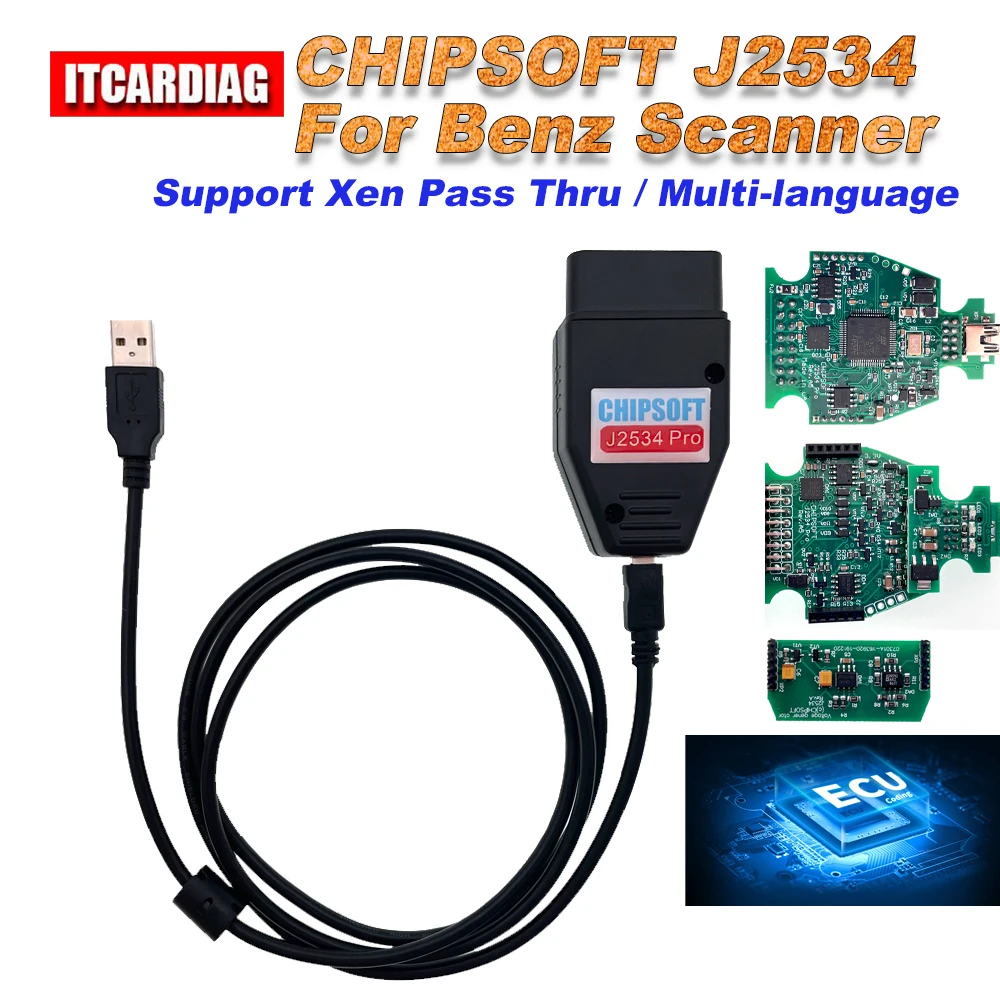 Chipsoft J2534 Pro VCI Diagnostic Cable For Mercedes Benz J2534 Passthru Scanner Simulator Mode OBD 2 OBD2 Car Diagnostic Tool