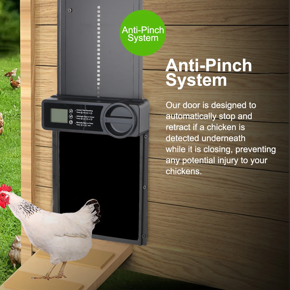 Safety Gate Automatic Chicken Coop Door Retractable Door Small Pet Supplies LCD Display Anti-Pinch Function Controlled Open