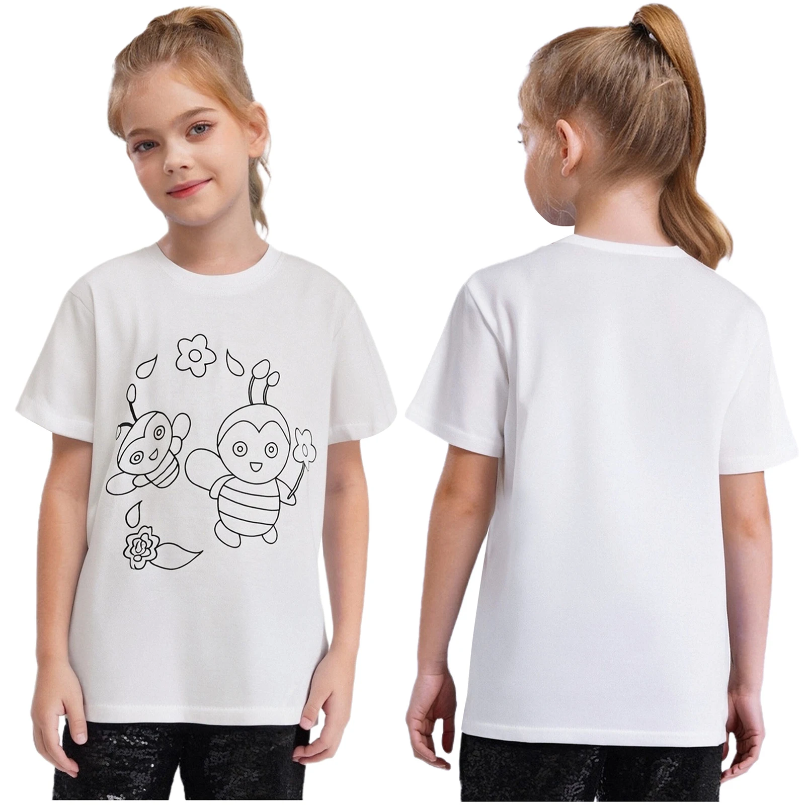 

Kids Boys Girls Cotton T-shirt Summer DIY Hand Painted Round Neck Short Sleeve Top Tees for School Educational Crafts Activities