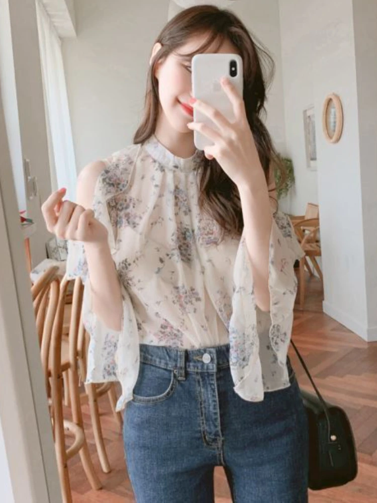 M-4XL Blouses Women Simple Leisure Retro Loose Streetwear Popular Holiday Off Shoulder Creativity Print All-match Students Daily