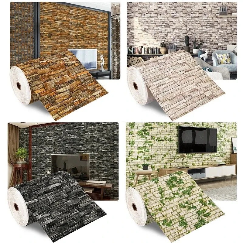 3D Soft Foam Brick Wallpaper Sticker DIY Self Adhesive Living Room Children\'s Room Kitchen Bathroom Home Decorative Wall Paper