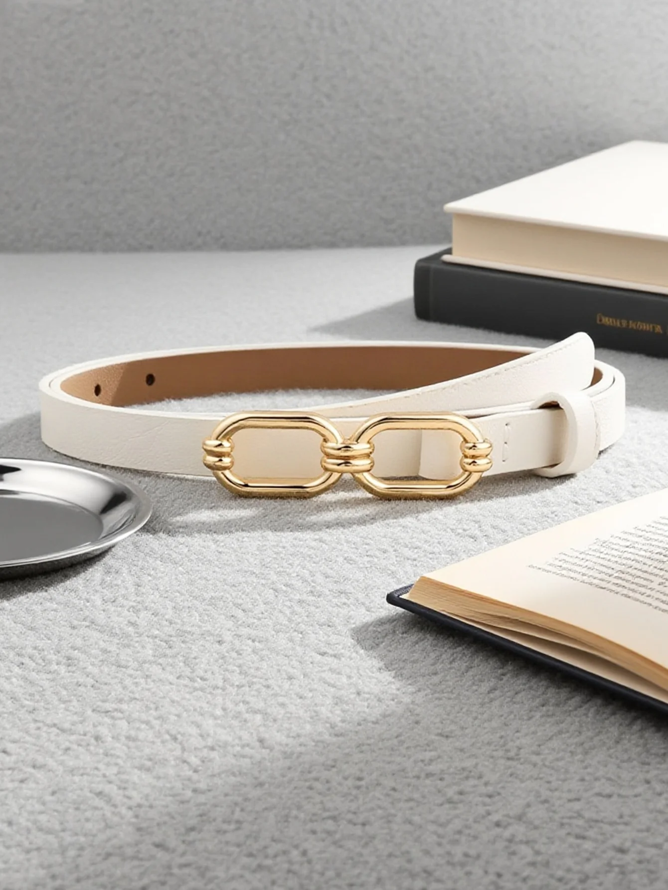 حزام نسائي دائرة مزدوجة مشبك ضغط معدني عالي الجودة حزام جلد PU تصميم فاخر إكسسوارات كلاسيكية حزام ريمين