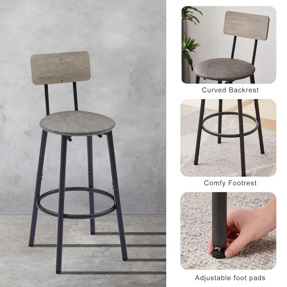 

Set of 2 Bar Table and Chair, Kitchen Dinning Table Set with 2 Soft PU Backrest Stools, Counter Pub High Top Console