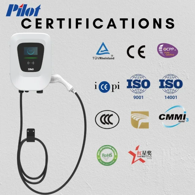 Pilot Sino ocpp EVSE home ev charger IP55 Level 2 32A WiFi and Bluetooth Enabled wall ev charger DLB ev charging