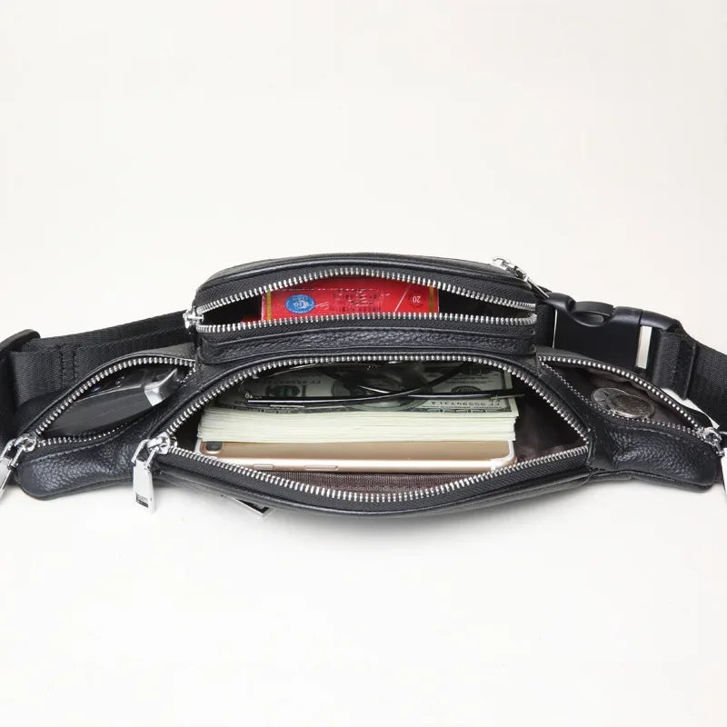 Men's Leather Waist Bag Male Durable Cowhide Genuine Leather Casual Mobile Phone Large Capacity Chest Crossbody Shoulder Bag
