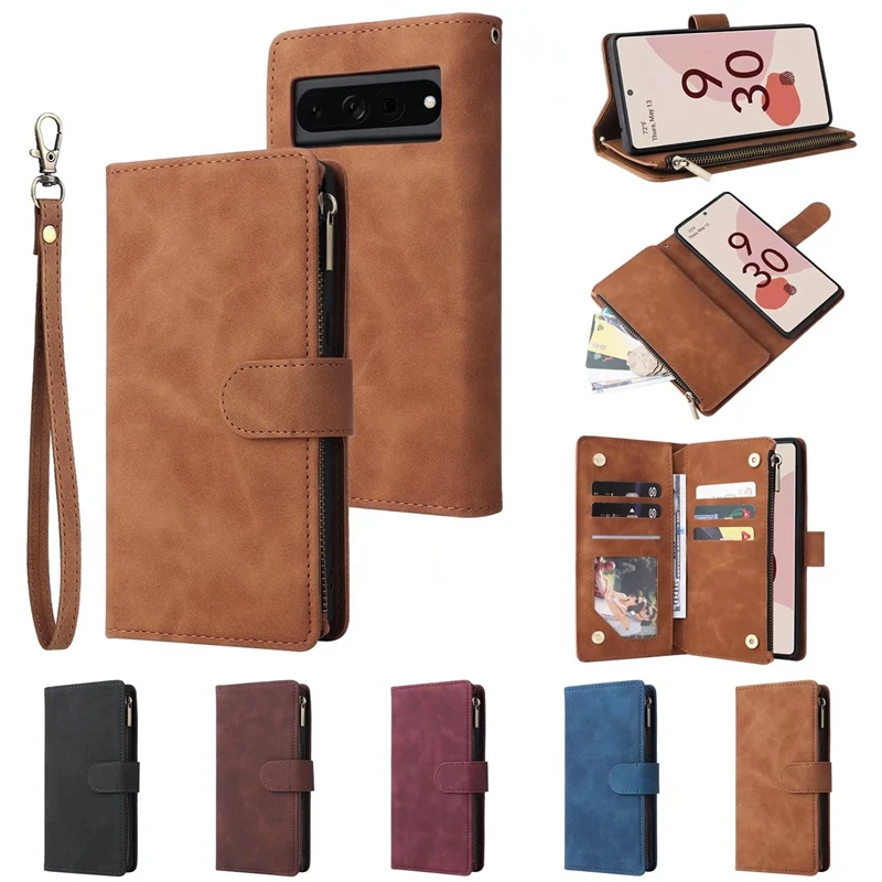 Wristband Multi-card Wallet Phone Case for Google Pixel 8 8 Pro 8A Pixel 7 7 Pro 7A Pixel 6 6A 6 Pro 5A PU Leather Flip Cover