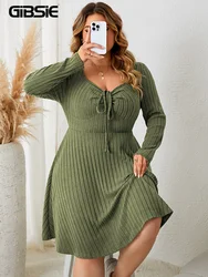 GIBSIE Plus Size Sweettheart Neck Knot Front a-line Dress donna autunno New Vintage manica lunga maglia a coste abiti invernali Casual