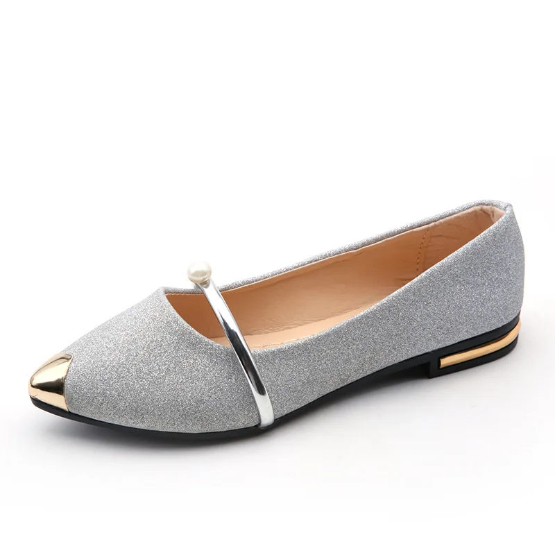 Women Flat Shoes Summer New Fashion Women Pointed Toe Shallow Mouth Sequin Wedding Dress Party Low Top Breathable Flat Shoes