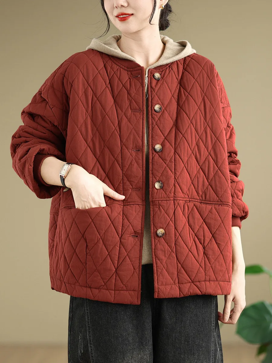 معطف Jaet نسائي كاجوال من القطن بنمط ألماس عتيق النسخة الكورية للخريف والشتاء معطف طويل Sve مستدير Ne #1