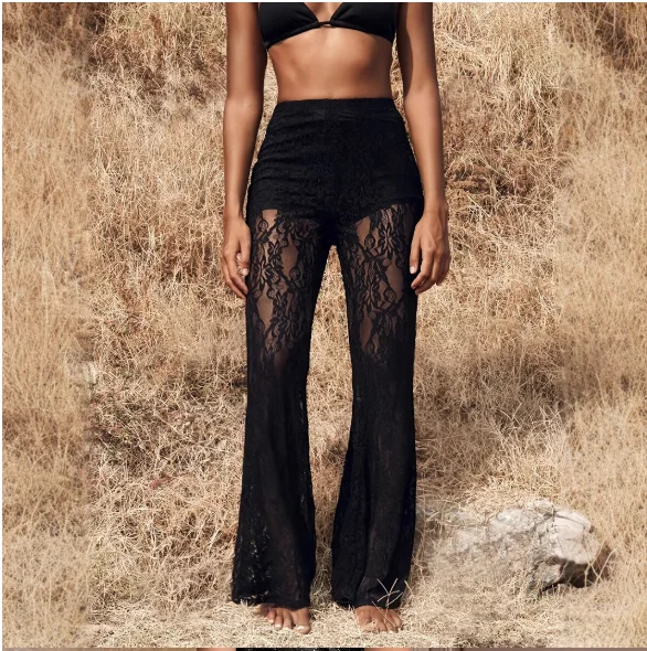

Fashionable Mesh Fabric Spicy Girl Design Pants with Hollowed Out Perspective Pants for Women, Elegant and Sexy Summer Pants