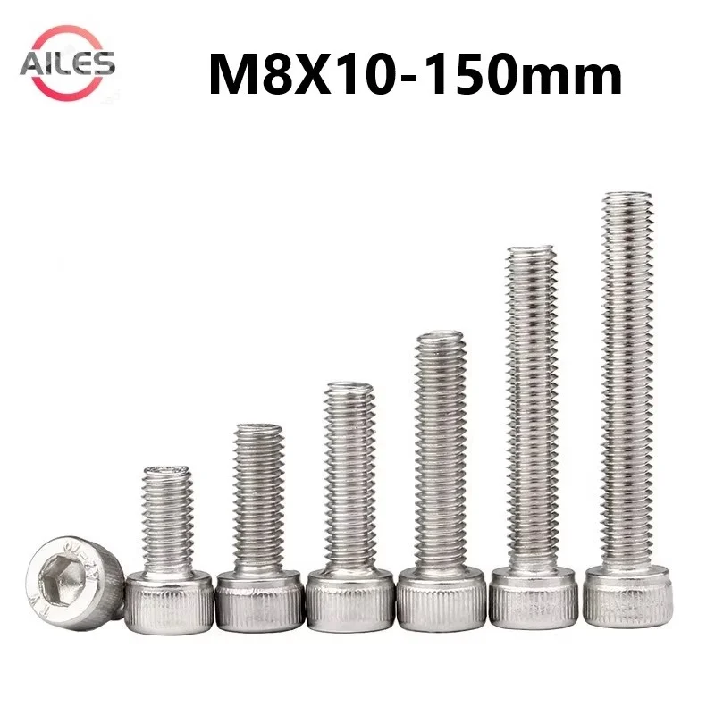 304 Stainless Steel M8 Allen Hexagon Hex Socket Head Cap Screws 8mm x10 12 14 22 25 30 35 40 45 90 100 110 130 150mm DIN912 Bolt