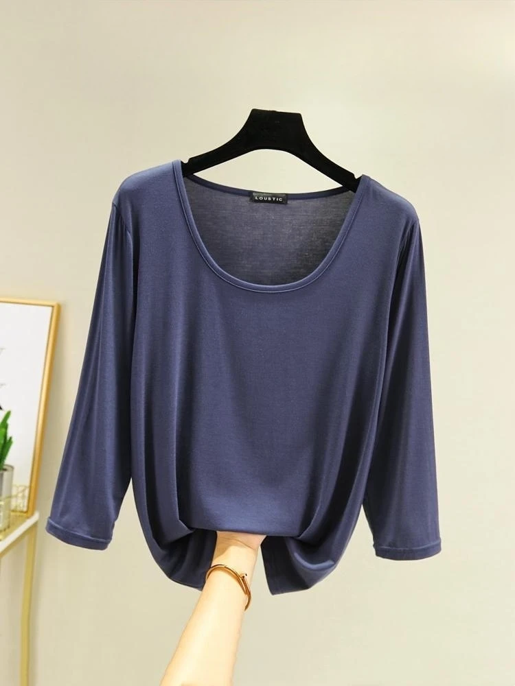 Cseta fina de manga 3/4 con cuello redondo para mujer, cseta básica versátil a la moda para principios de otoño, hoad...