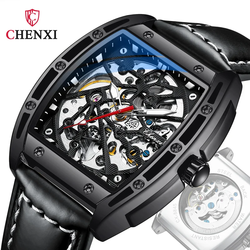 Free Shipping OUTLETSChenxi Barrel-Shaped Hollow Automatic Mechanical Men's Live Luminous Machinery Watch