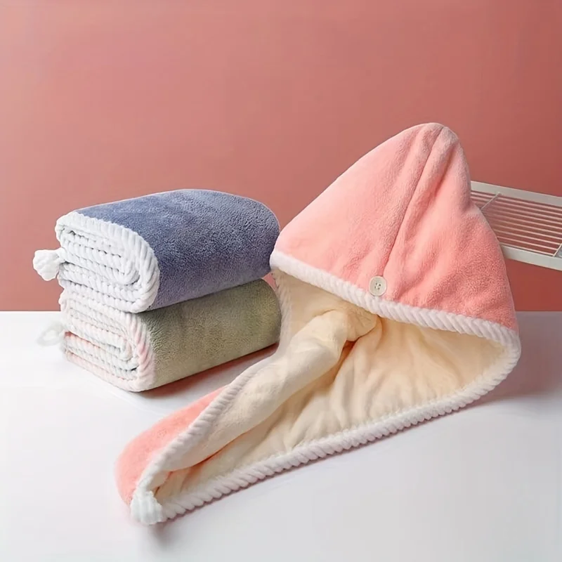 Tampão de cabelo de secagem macia para banheiro Toalha de cor sólida bonito para cabelos femininos Absorvente Secagem rápida Suprimentos de banheiro