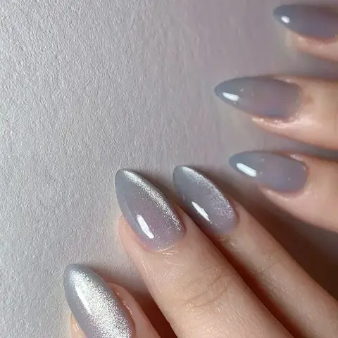 24Pcs Crystal Cat Eye False Nails Short Almond Press on Nails Glossy Glitter Stick on Nails Full Cover Acrylic Manicure Nail Art