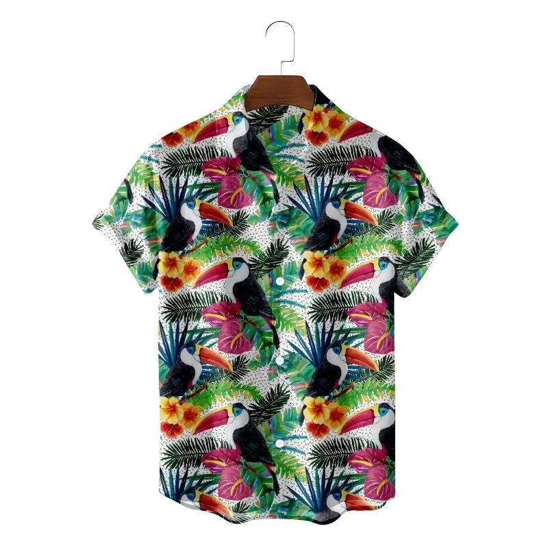 Chemise hawaïenne colorée à imprimé 3D de fleurs tropicales pour hommes, chemisier d'été à manches courtes, haut à la mode, motif floral, revers, rentabilité, ha