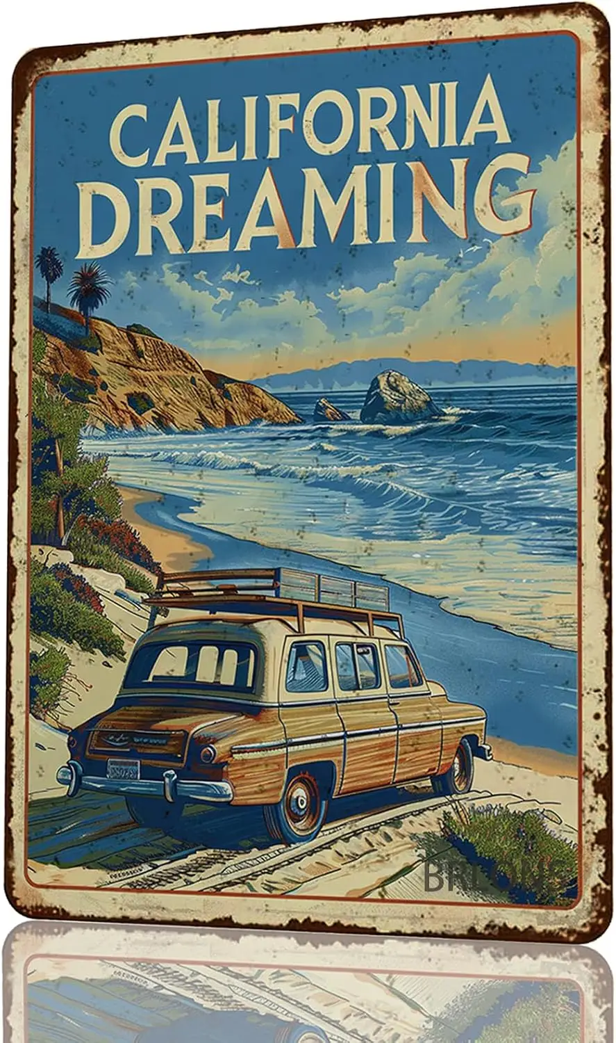 Metall-Blechschild „California Dreaming“ – Aluminium, Vintage-Retro-Stil für Zuhause, Bar, Büro, Outdoor-Wanddekoration – Aluminium