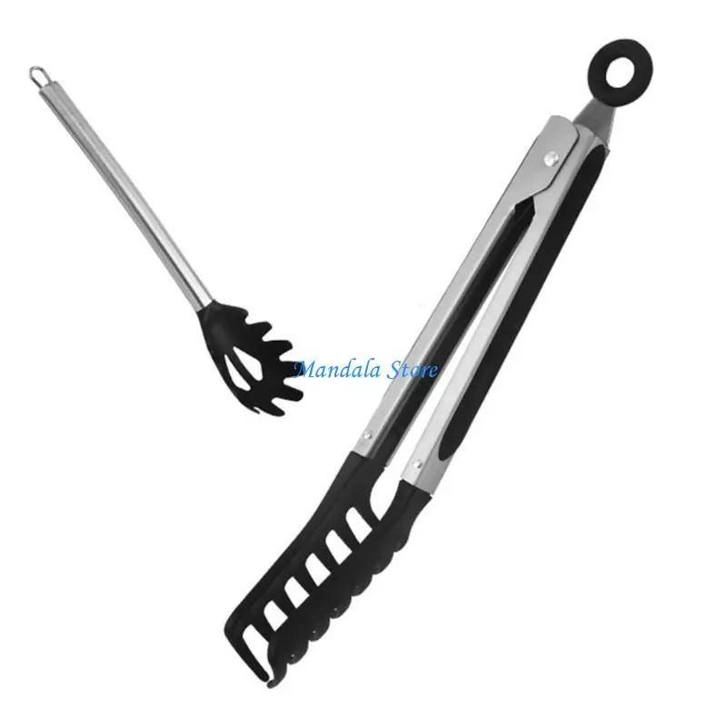 

U2JC Silicone & Stainless Steel Pasta Tongs - Heat-Resistant Spaghetti Server for Cooking, Serving Pasta Salad (1-Piece)