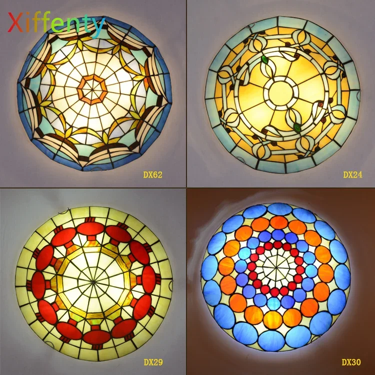 Lightweight Ultra-thin Ceiling Lamp Easy Installation Multi-style Tiffany Stained Glass Ceiling Lamp Living Room Bedroom Lamp