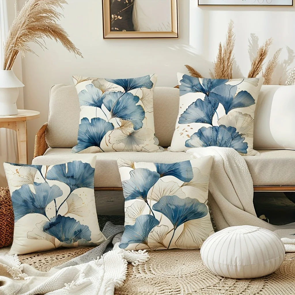 Short plush material pillowcaseArtistic Ginkgo Leaf Pillow CoversLiving room sofa cushion cover, soft and comfortable, bedroom r