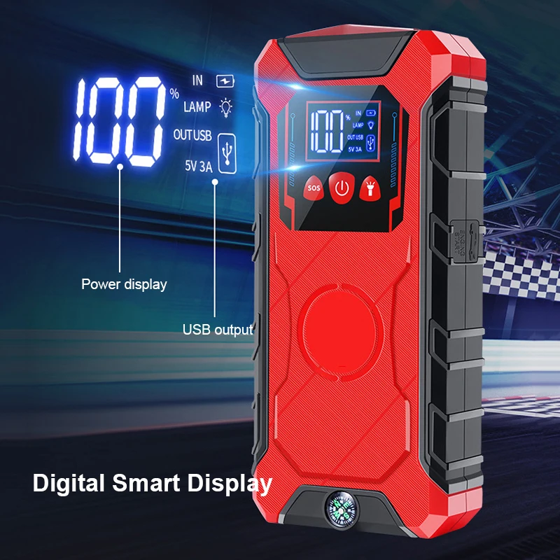 Portable Car Battery Booster Jump Starter Power Bank Starting Device for Cars Charging Starting Systems Digital Display