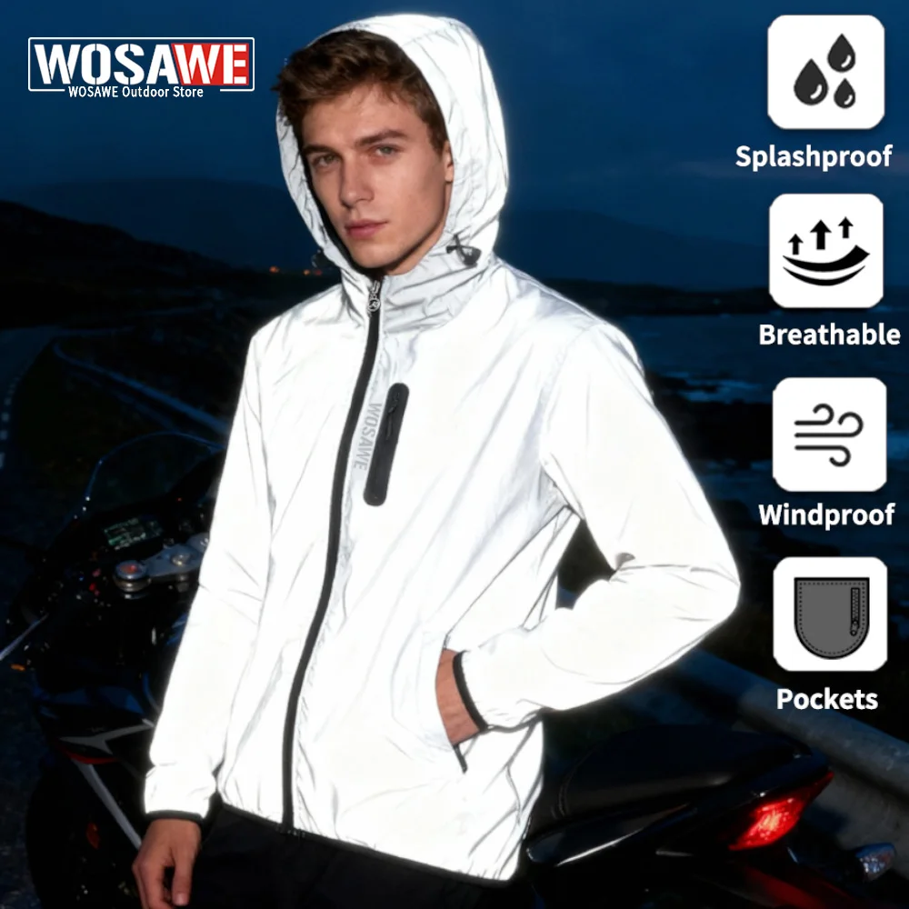 

WOSAWE Autumn Winter Motorcycle Jacket Men Reflective Jacket Unisex Waterproof Windbreaker Casual Hoodies Coat Windproof Clothes