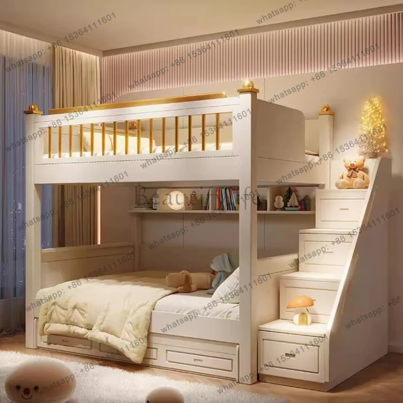 150x190cm king size frames mattress kids loft bed 2 people luxury 3 drawers bunk beds With slide ladder bedroom furniture set