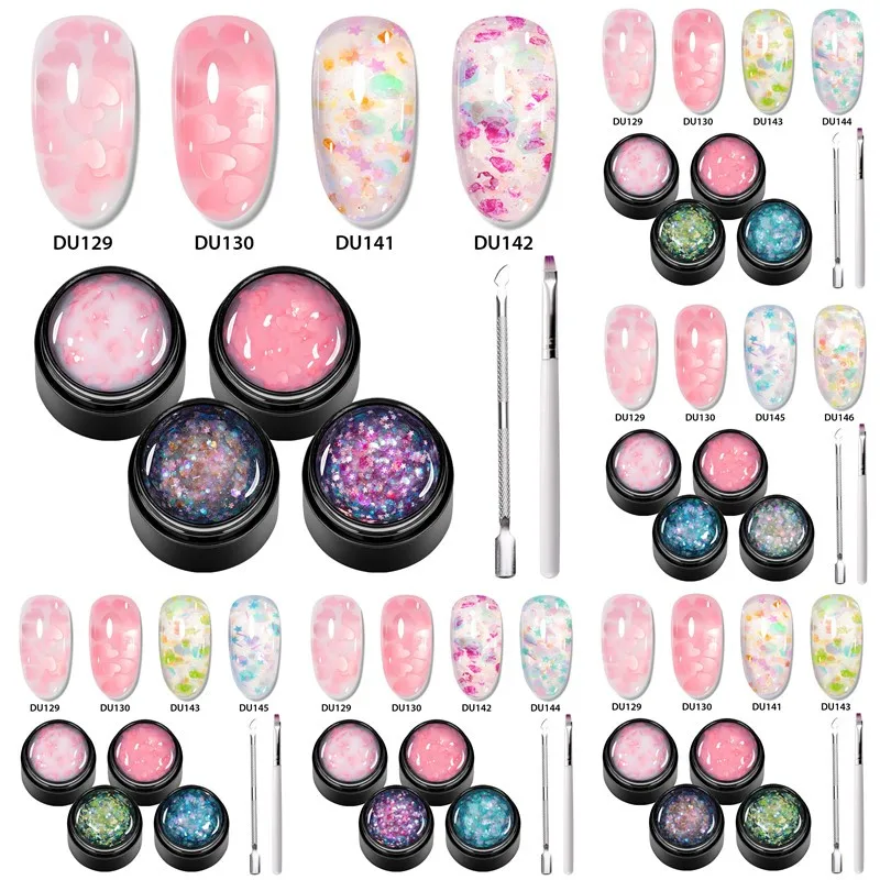 6pcs Glitter Sequins Gel Nail Polish Set Heart Love Sequins Semi Permanent Soak Off UV Gel Varnish For Decoration Nail Supplies