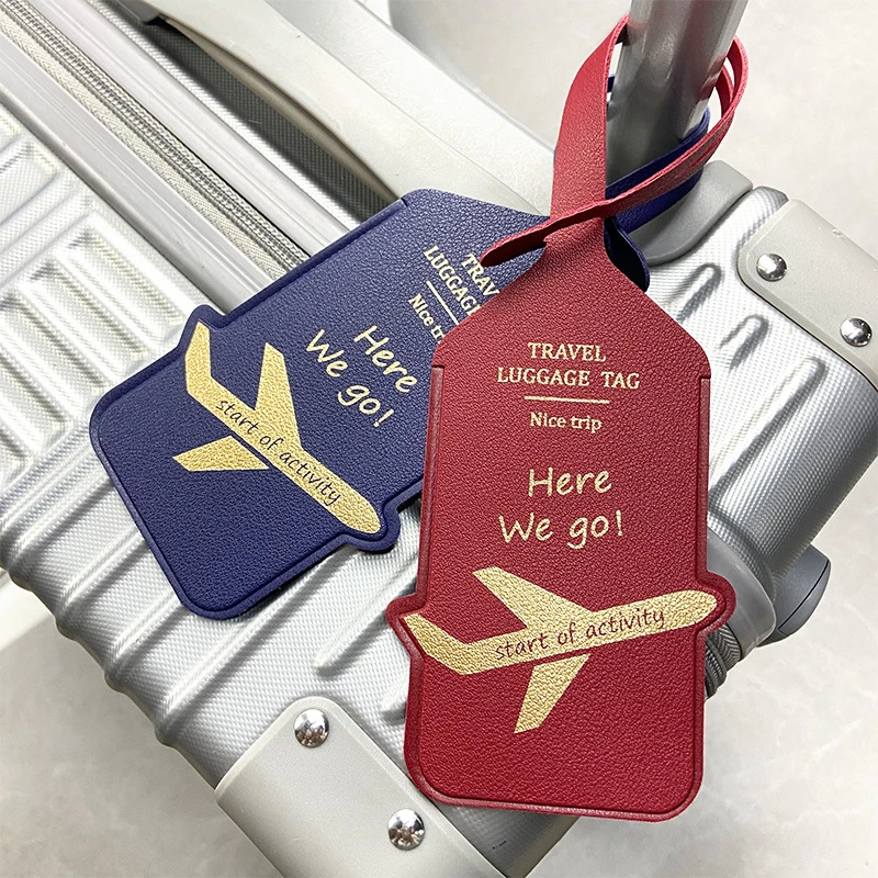 Double-sided Pu Thickened Leather Luggage Tag Bronzing Aircraft Hot-pressed Leather Anti-lost Luggage Tag Boarding Pass