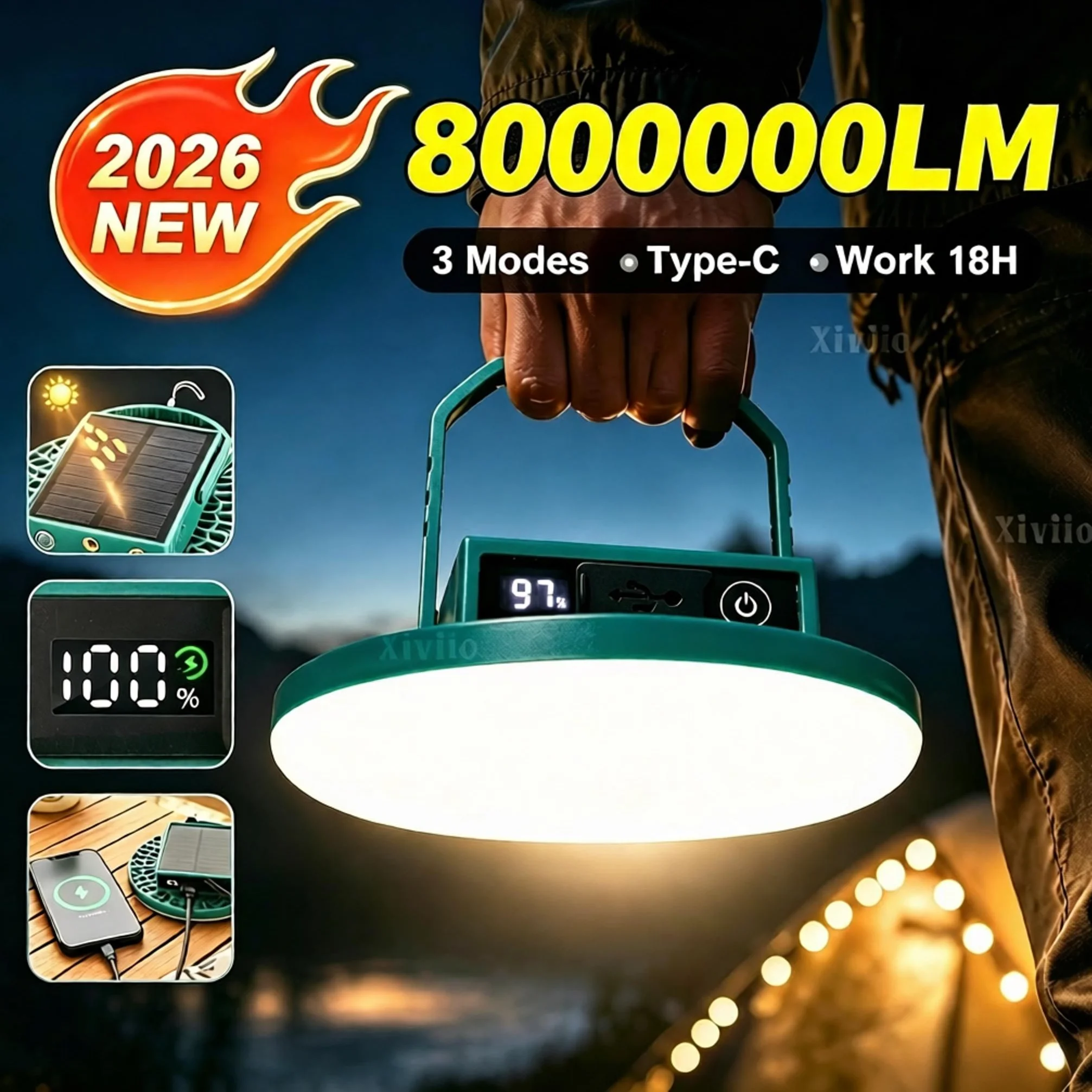 Outdoor Lighting No Electricity - 8000000LM Dış Mekan Güneş Enerjili Kamp