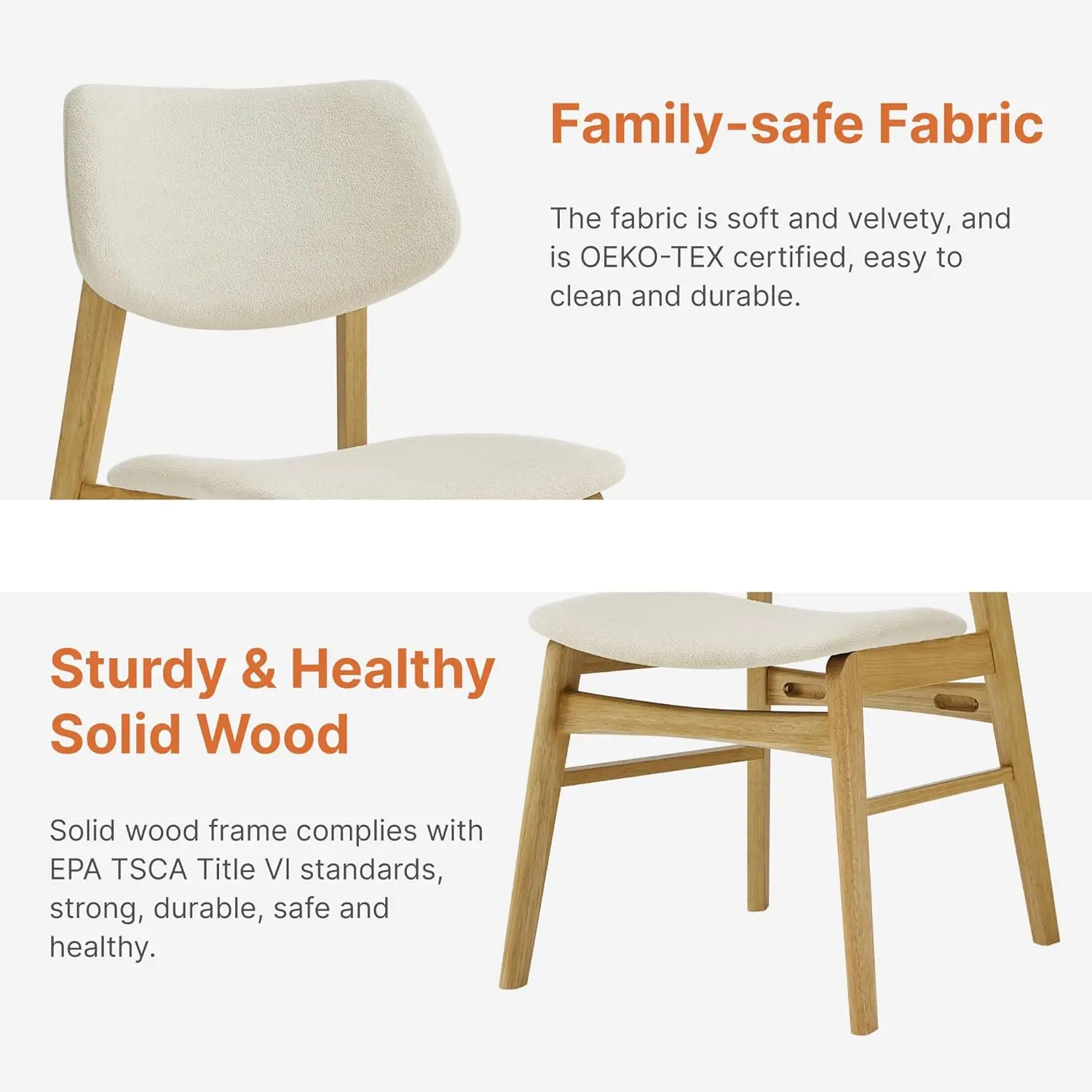 Set of 4 Modern Upholstered Dining Chairs, Solid Oak Wood with Soft Cushion Backrest for Kitchen Restaurant Cafe