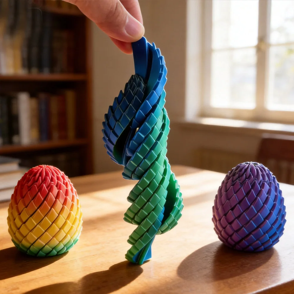 2026 3D Printing Dragon Egg Stress Relief Model, Deformable Twist Egg, Creative Stress-Relief Gadget Desk Ornament Crafts
