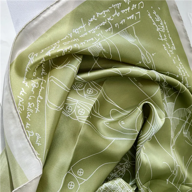 Horse Print Natural Mulberry Silk Scarf Twill Hand Rolled Bandana 110cm Summer Head Scarves Luxury Scarf Women Designers Shawls