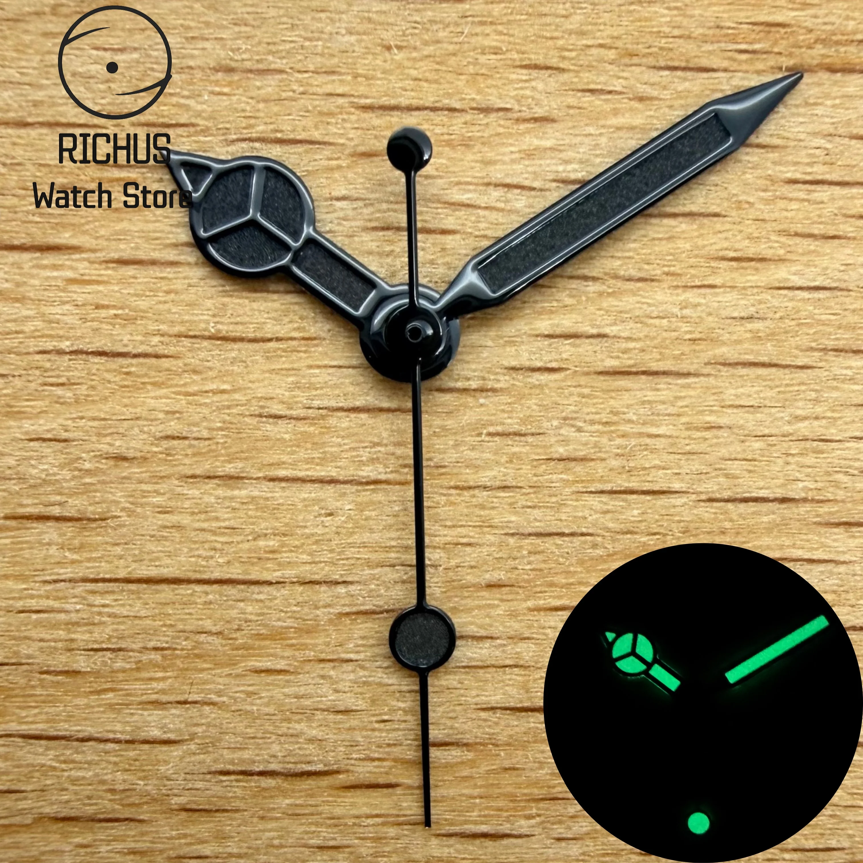 Black Watch Hands Set Green Luminous For NH35 NH36 ETA2824 2836 PT5000 Miyota 8205 8215 821A Movement Parts