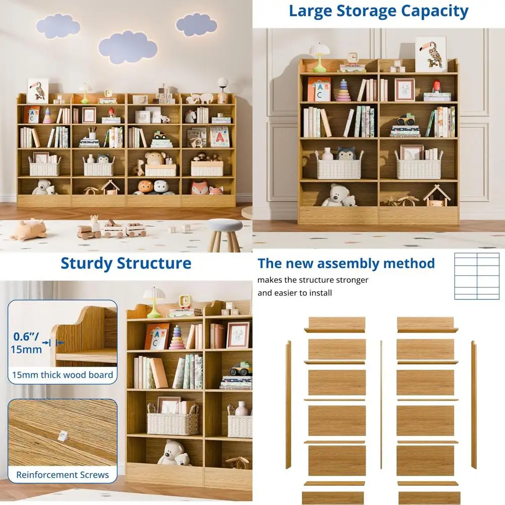 

Натуральный деревянный 5-ярусный стеллаж и 10-секционный органайзер для хранения для детей, игровой комнаты, спальни и детской.