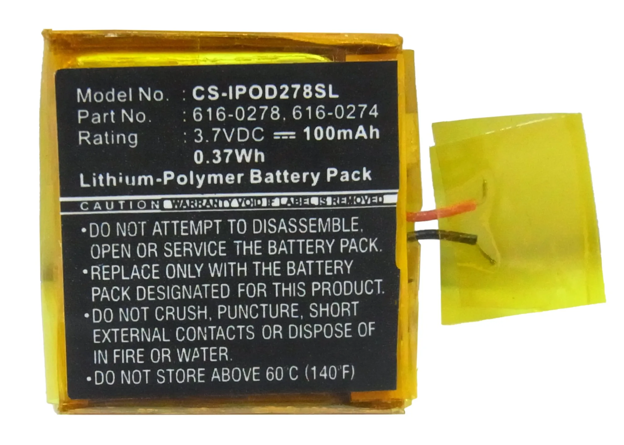 

Li-Polymer Media Player Battery for Apple,3.7v,100mAh,iPOD Shuffle G2 1GB iPOD Shuffle G3,616-0278 616-0274